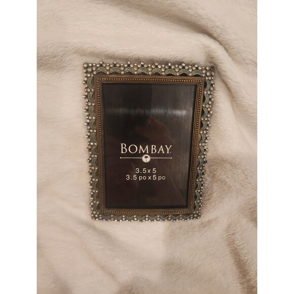 Vintage Bombay Co Ornate Enameled Green and Rhinestones Picture Frame 3.5x5 - Picture 3 of 4